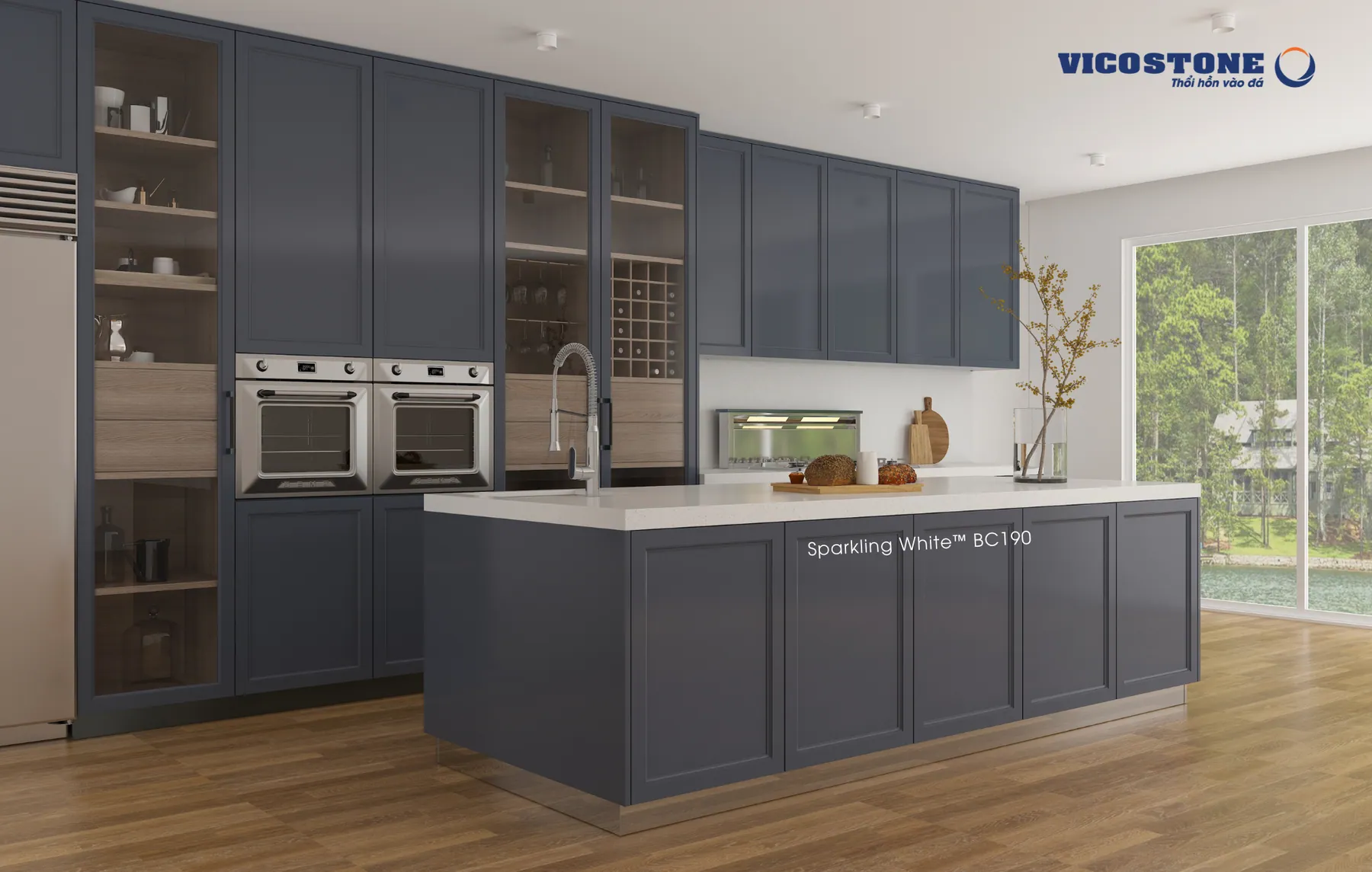 Đá Vicostone Sparkling White™ BC190 ứng dụng trong không gian nội thất