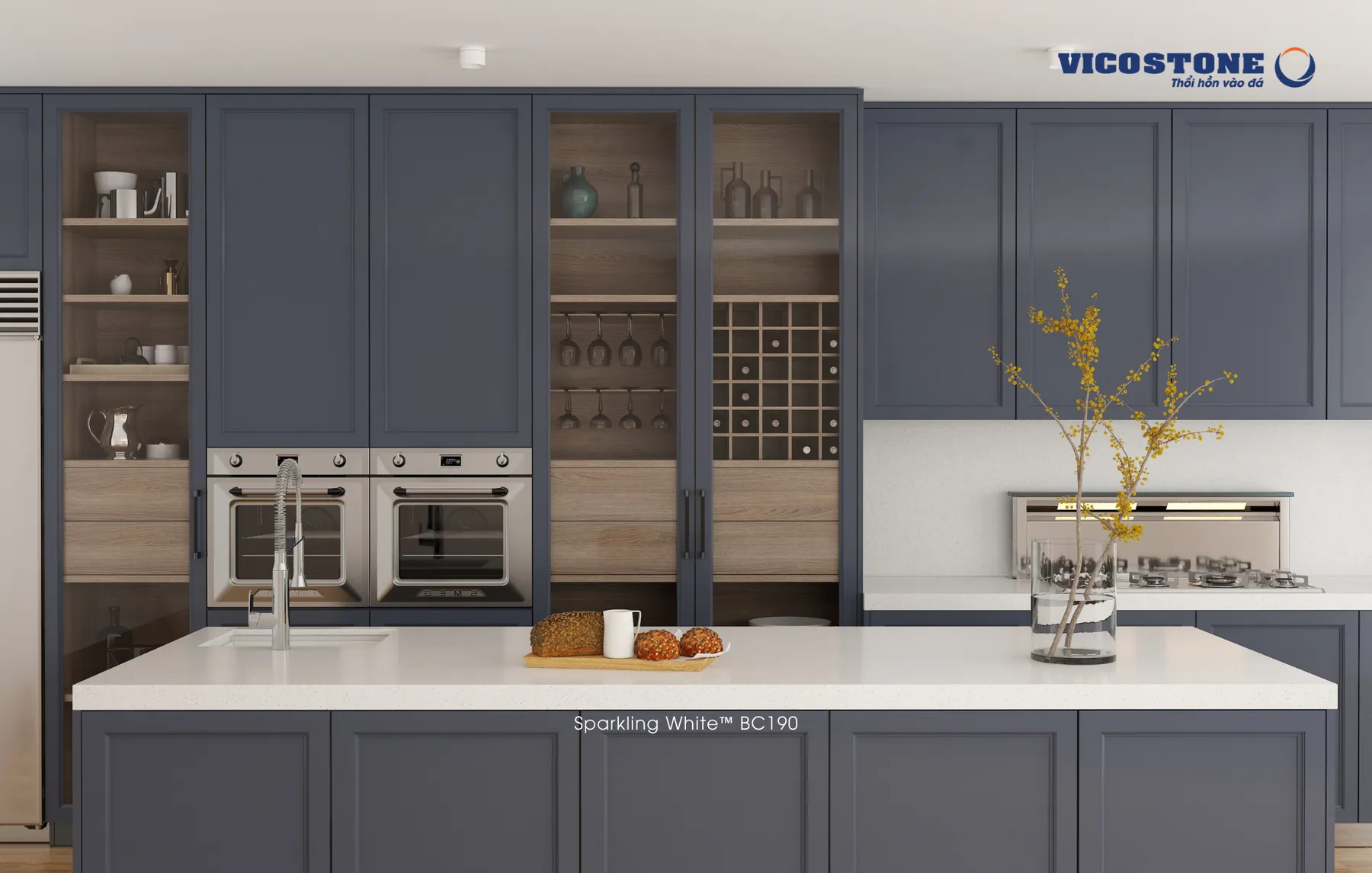 Đá Vicostone Sparkling White™ BC190 ứng dụng trong không gian nội thất