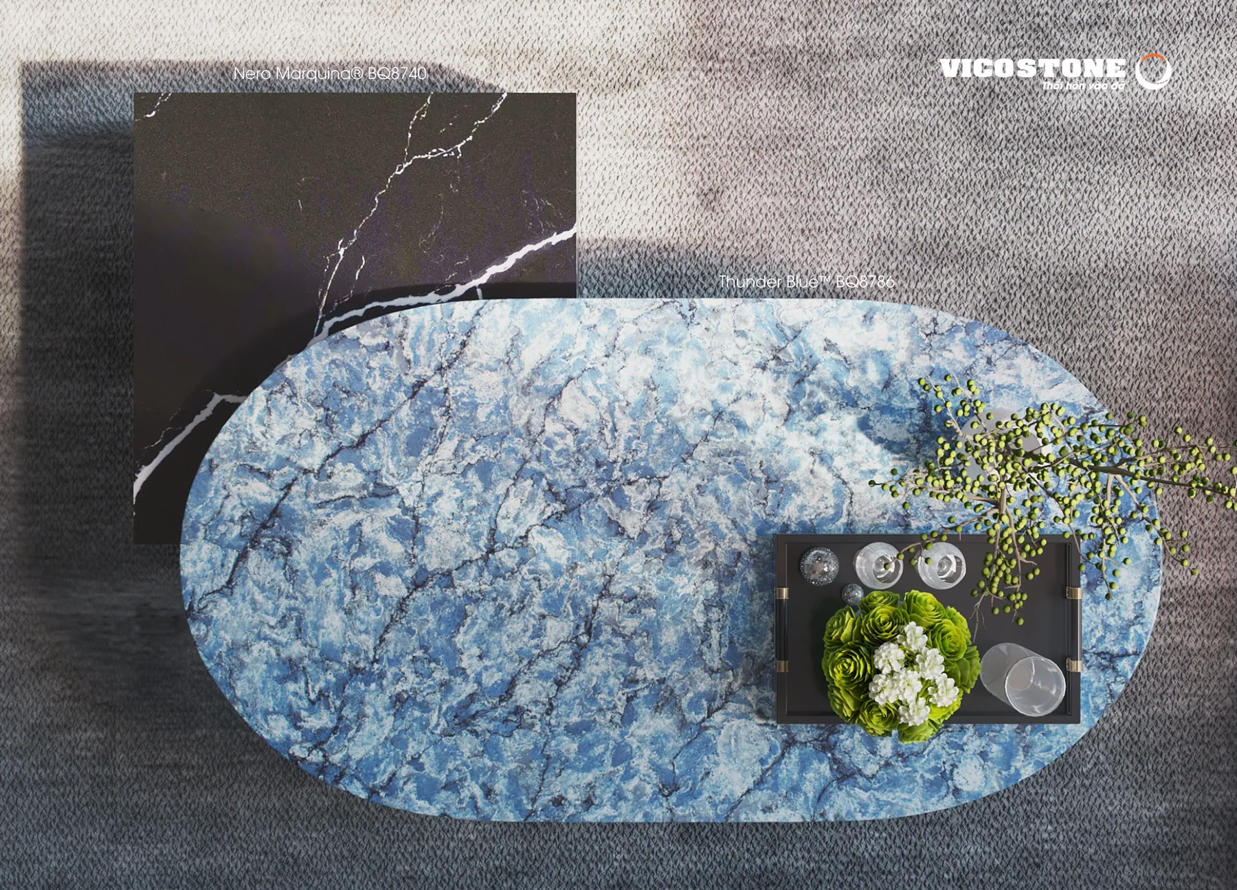 Đá Vicostone Thunder Blue™ BQ8786 ứng dụng trong không gian nội thất