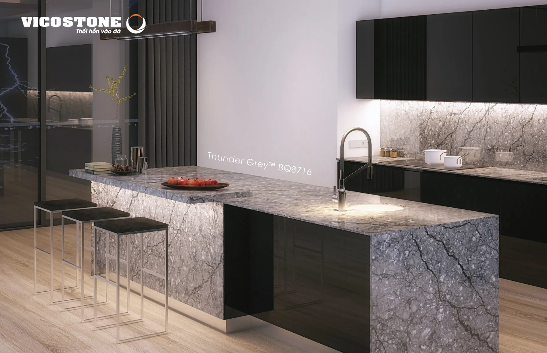 Đá Vicostone Thunder Grey™ BQ8716 ứng dụng trong không gian nội thất
