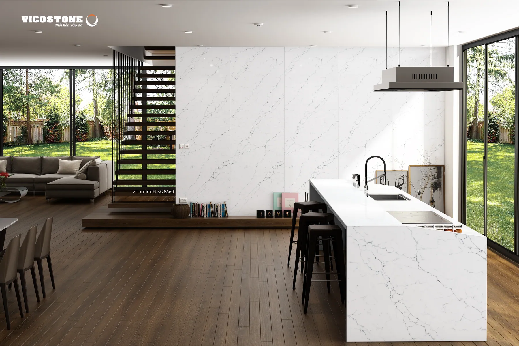 Đá Vicostone Venatino® BQ8660 ứng dụng trong không gian nội thất