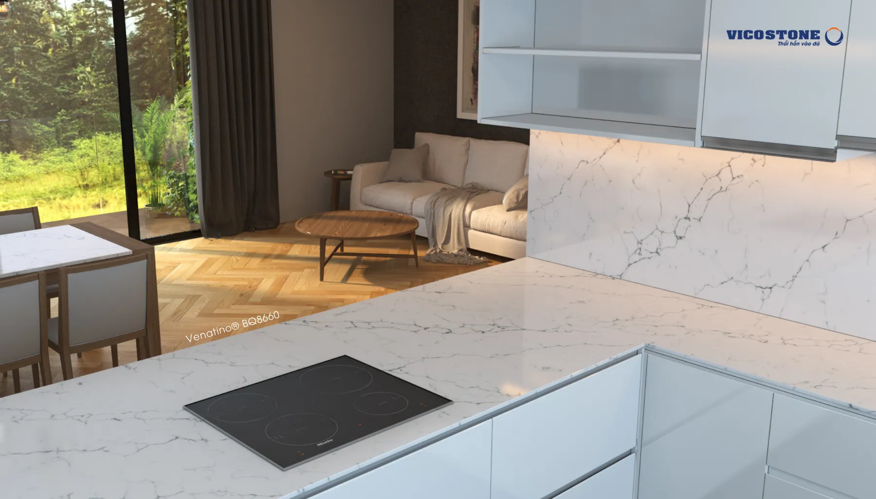 Đá Vicostone Venatino® BQ8660 ứng dụng trong không gian nội thất