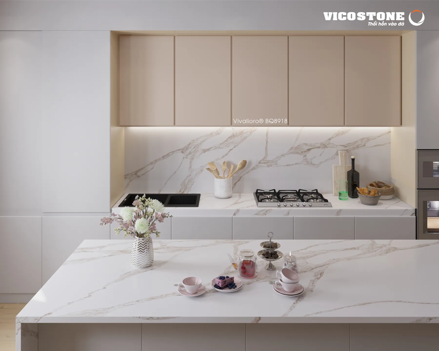 Đá Vicostone Vivalioro® BQ8918 ứng dụng trong không gian nội thất