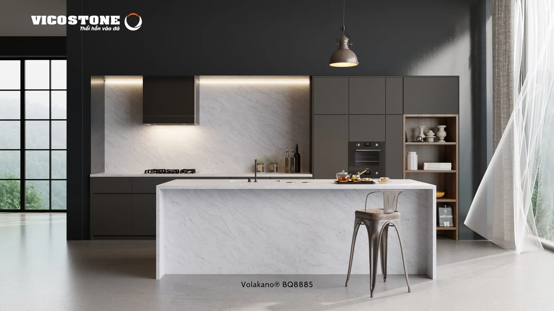 Đá Vicostone Volakano® BQ8885 ứng dụng trong không gian nội thất