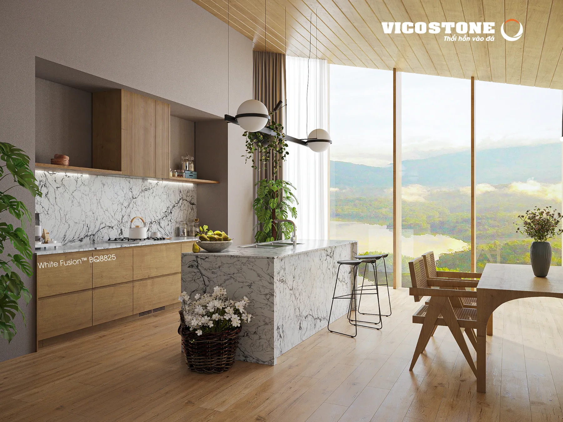 Đá Vicostone White Fusion™ BQ8825 ứng dụng trong không gian nội thất