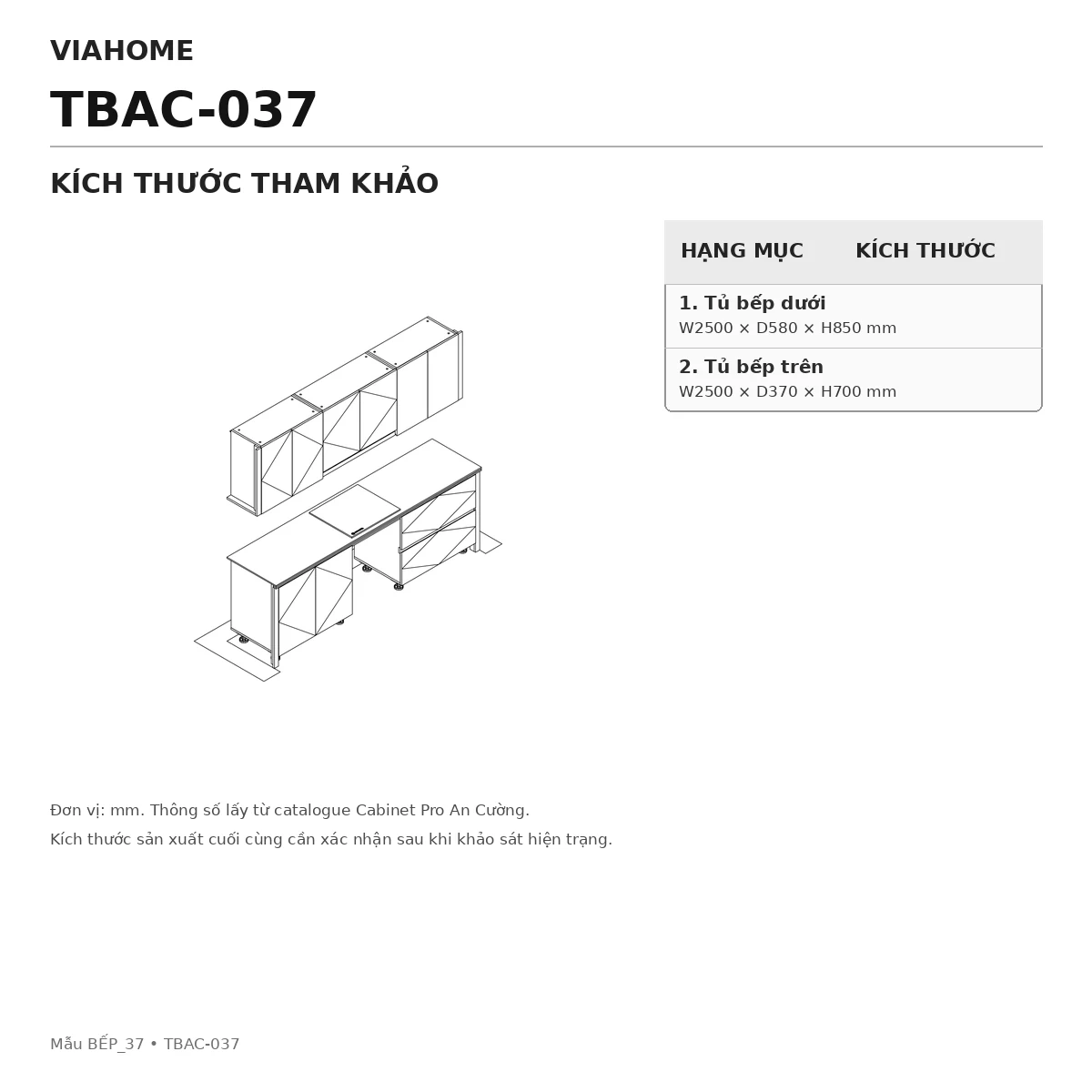 Kích Thước Tủ Bếp Chữ I An Cường Tbac-037 Kích Thước Tủ Bếp Chữ I An Cường Tbac-037