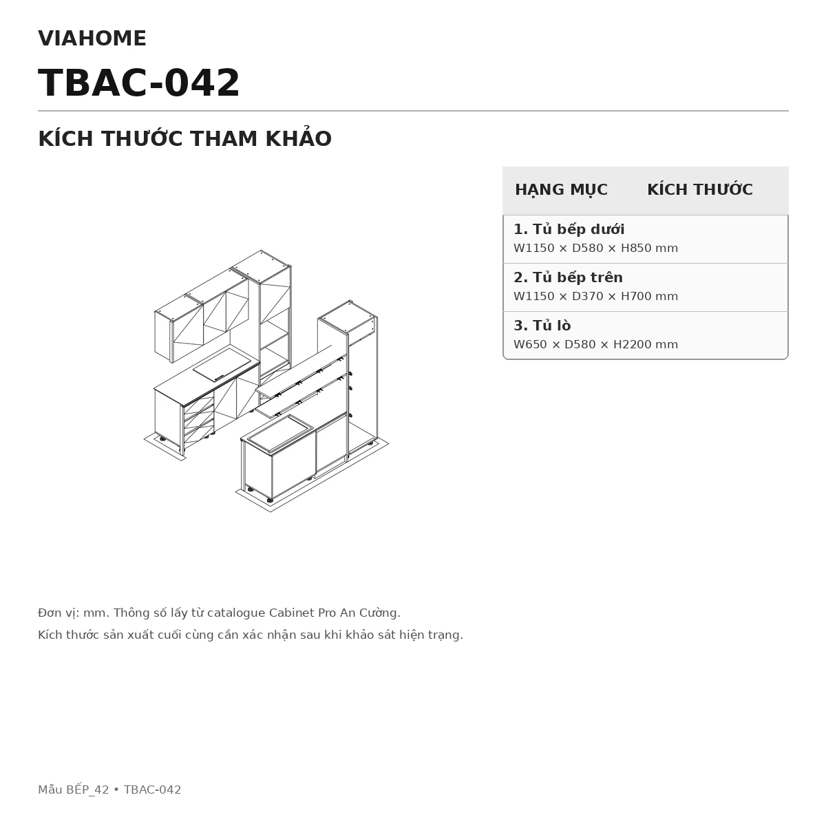 Kích Thước Tủ Bếp Chữ I An Cường Tbac-042 Kích Thước Tủ Bếp Chữ I An Cường Tbac-042