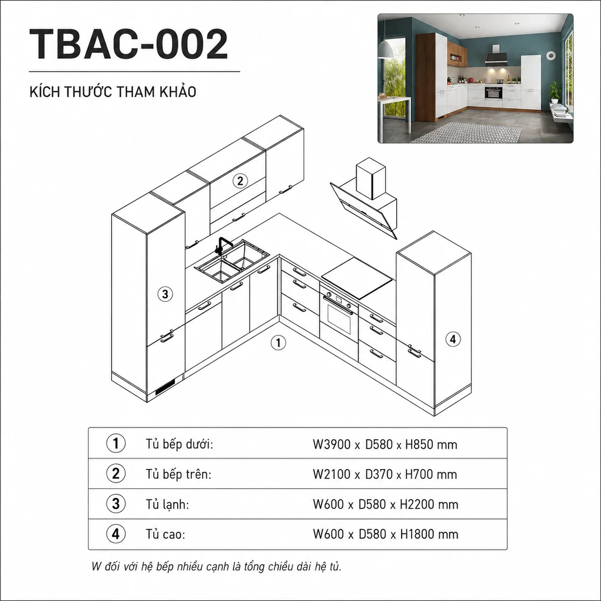 Kích Thước Tủ Bếp Chữ L An Cường Tbac-002 Kích Thước Tủ Bếp Chữ L An Cường Tbac-002