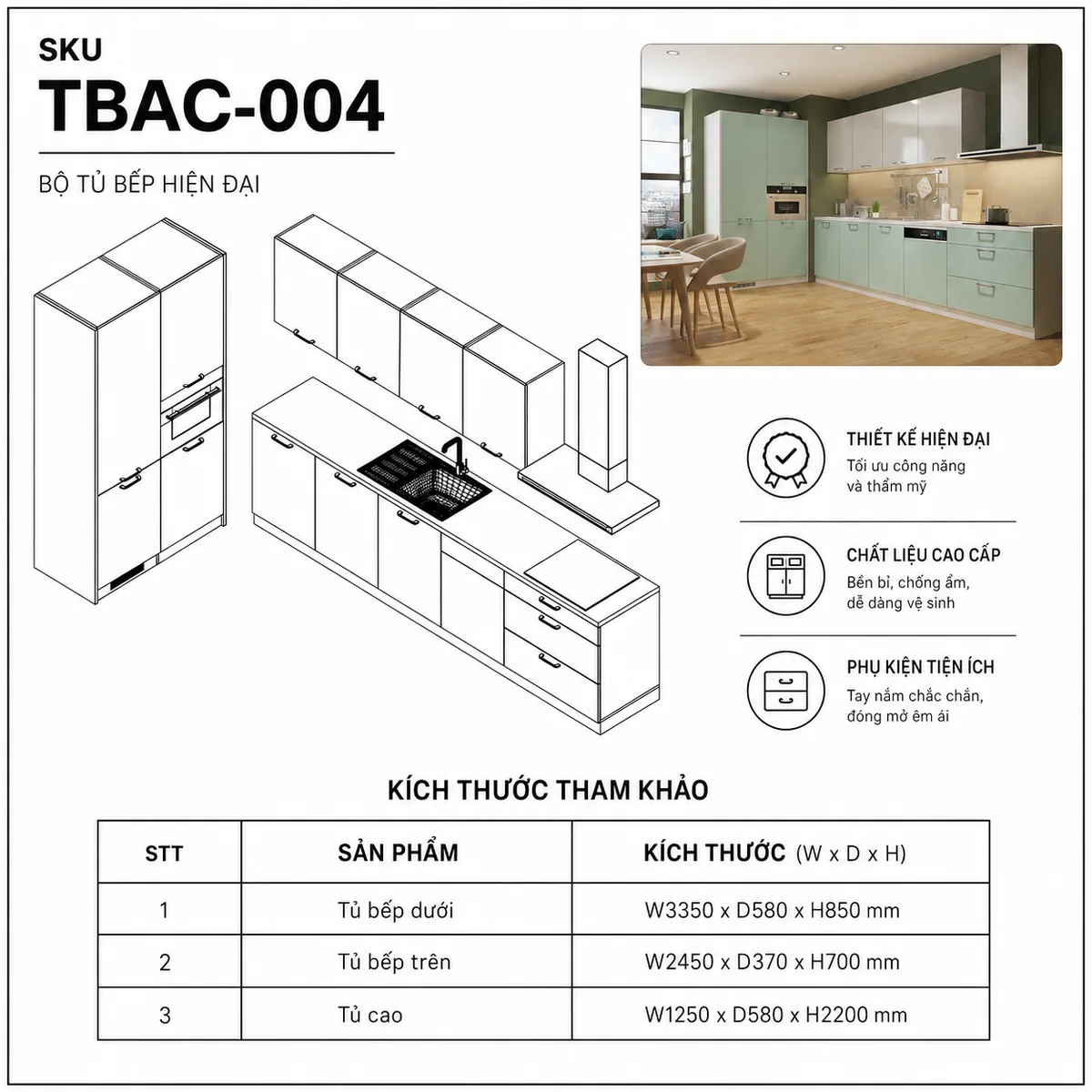 Kích Thước Tủ Bếp Chữ L An Cường Tbac-004 Kích Thước Tủ Bếp Chữ L An Cường Tbac-004