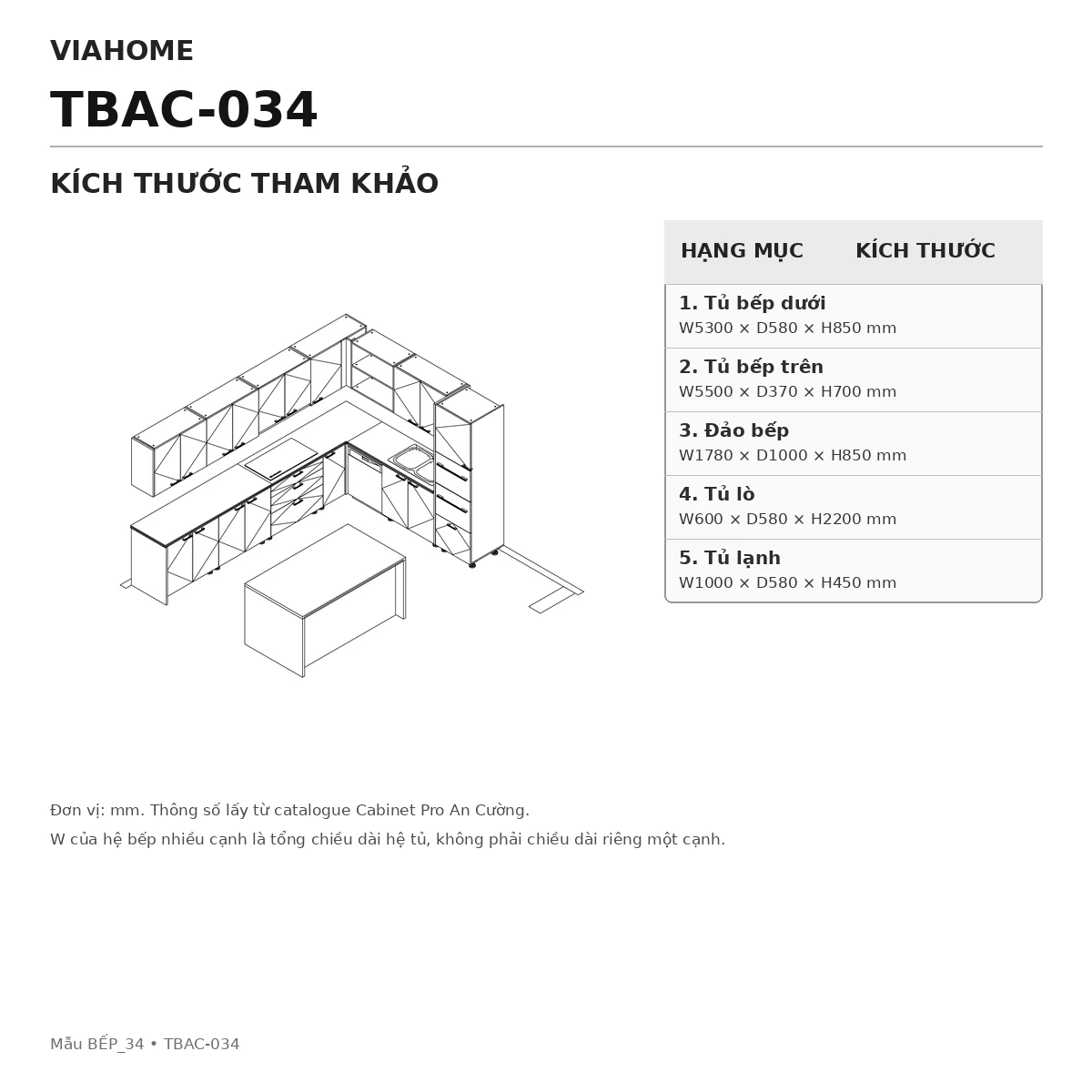 Kích Thước Tủ Bếp Chữ L An Cường Tbac-034 Kích Thước Tủ Bếp Chữ L An Cường Tbac-034
