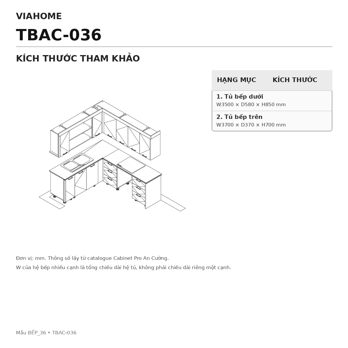 Kích Thước Tủ Bếp Chữ L An Cường Tbac-036 Kích Thước Tủ Bếp Chữ L An Cường Tbac-036