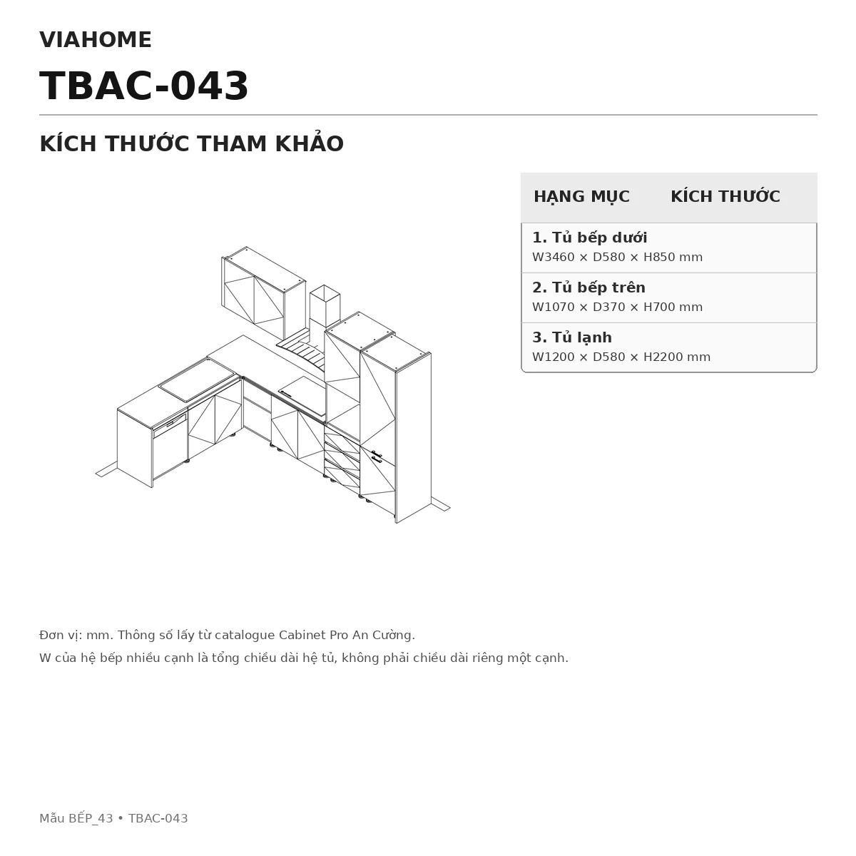 Kích Thước Tủ Bếp Chữ L An Cường Tbac-043 Kích Thước Tủ Bếp Chữ L An Cường Tbac-043