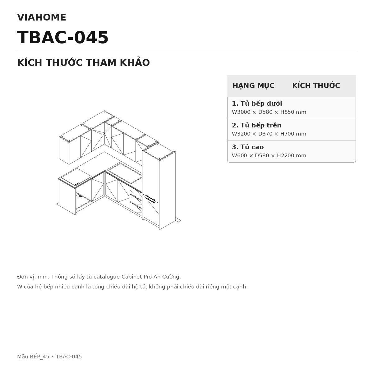Kích Thước Tủ Bếp Chữ L An Cường Tbac-045 Kích Thước Tủ Bếp Chữ L An Cường Tbac-045
