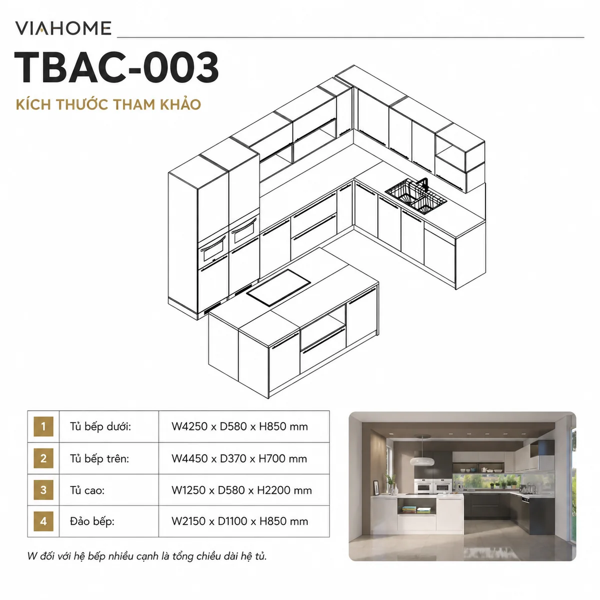Kích Thước Tủ Bếp Chữ U An Cường Tbac-003 Kích Thước Tủ Bếp Chữ U An Cường Tbac-003