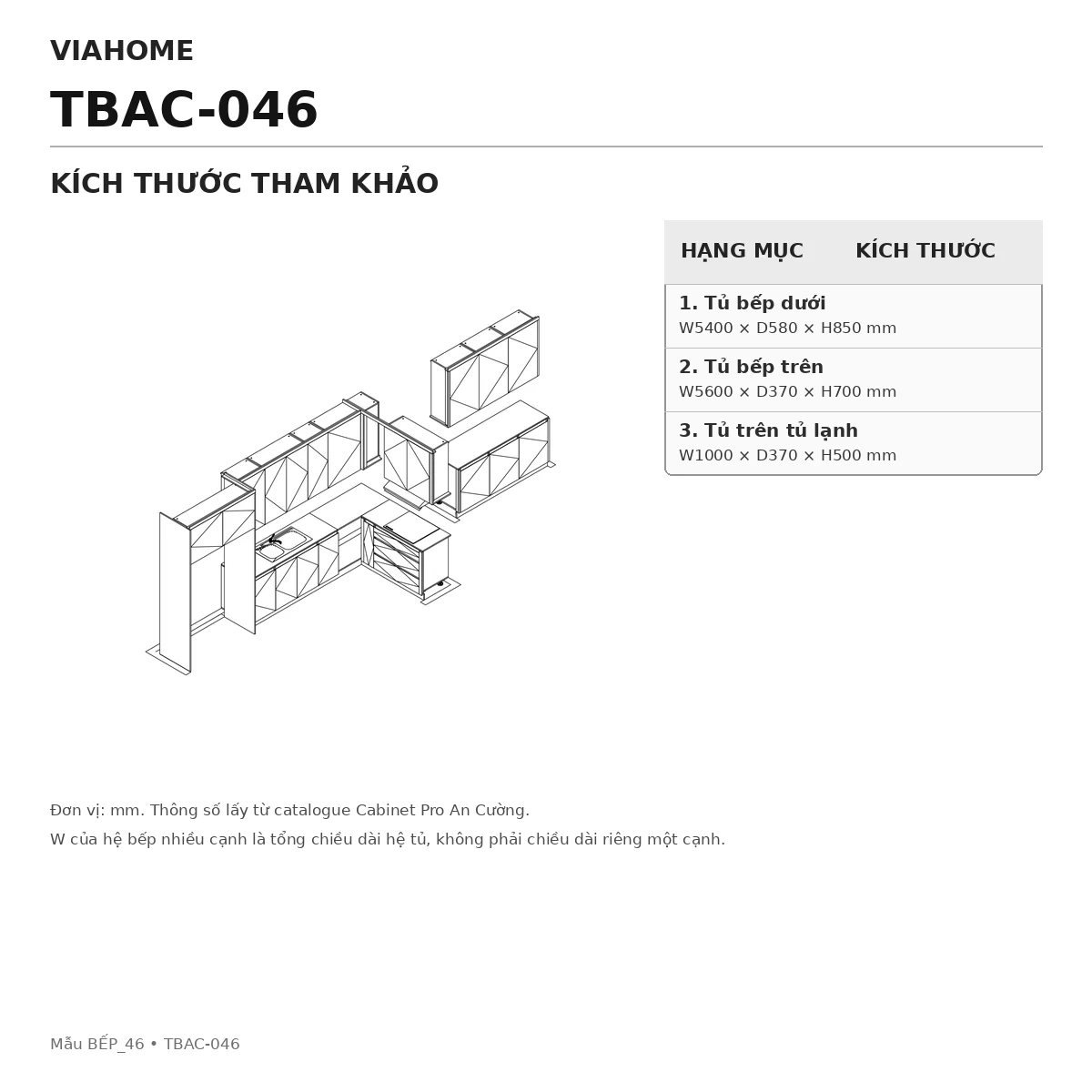 Kích Thước Tủ Bếp Chữ U An Cường Tbac-046 Kích Thước Tủ Bếp Chữ U An Cường Tbac-046