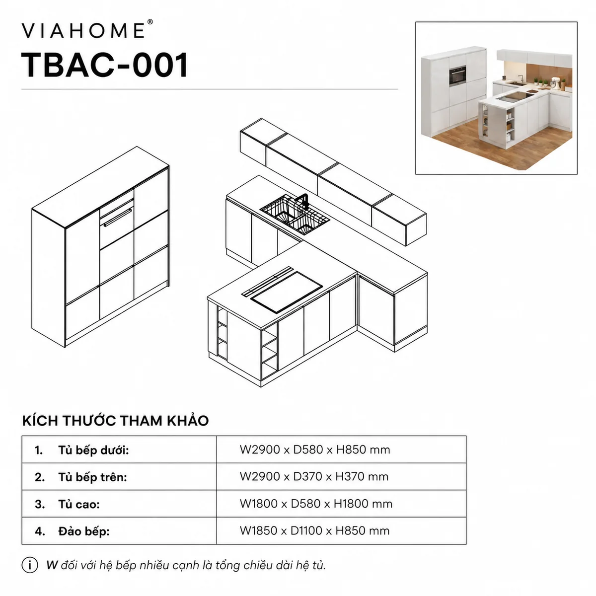 Kích Thước Tủ Bếp Có Đảo An Cường Tbac-001 Kích Thước Tủ Bếp Có Đảo An Cường Tbac-001