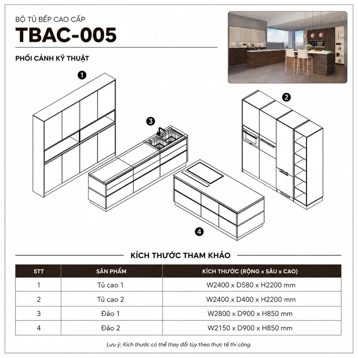 Kích Thước Tủ Bếp Có Đảo An Cường Tbac-005 Kích Thước Tủ Bếp Có Đảo An Cường Tbac-005