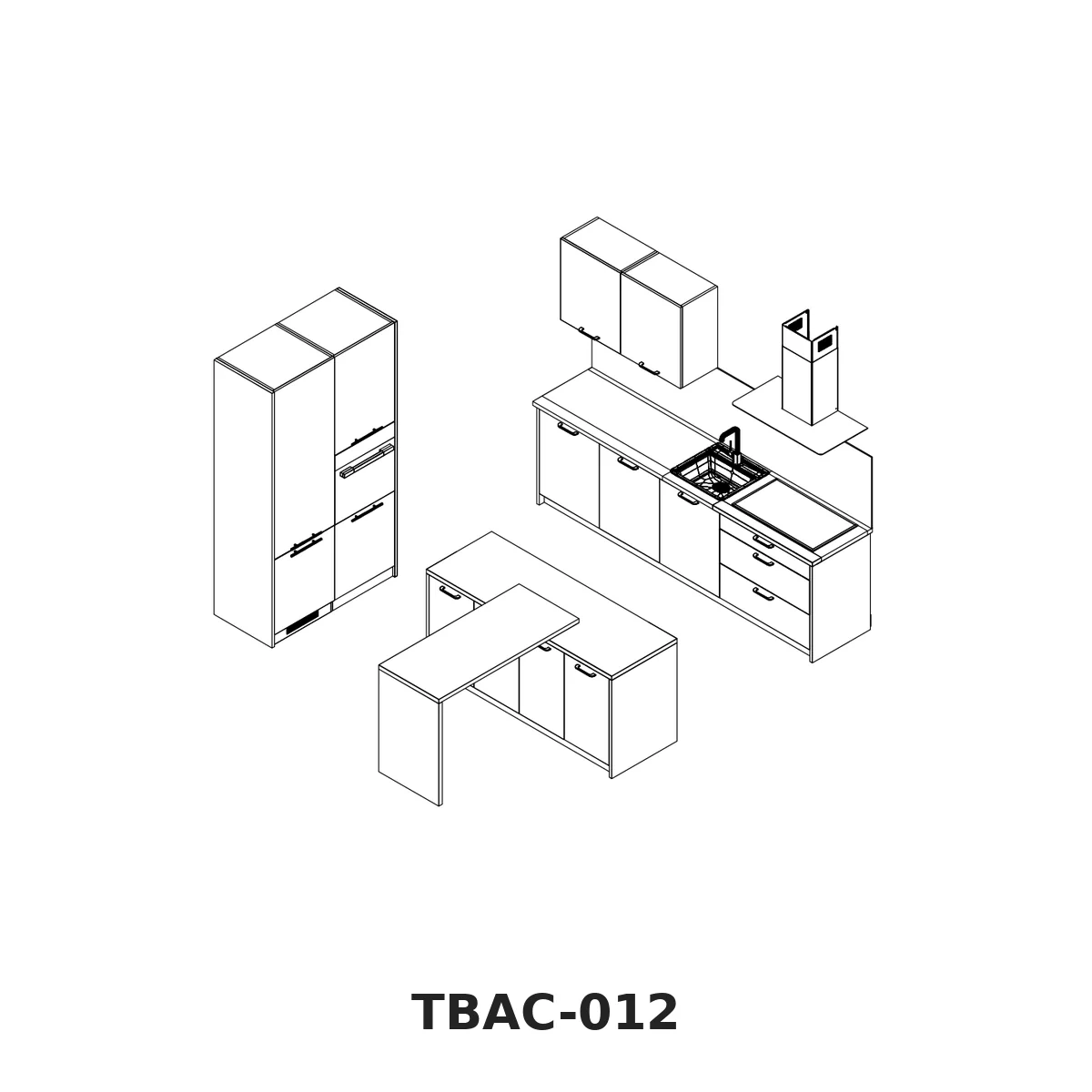 Thiết Kế 3D Tủ Bếp Chữ I Có Đảo Màu Be Tbac-012