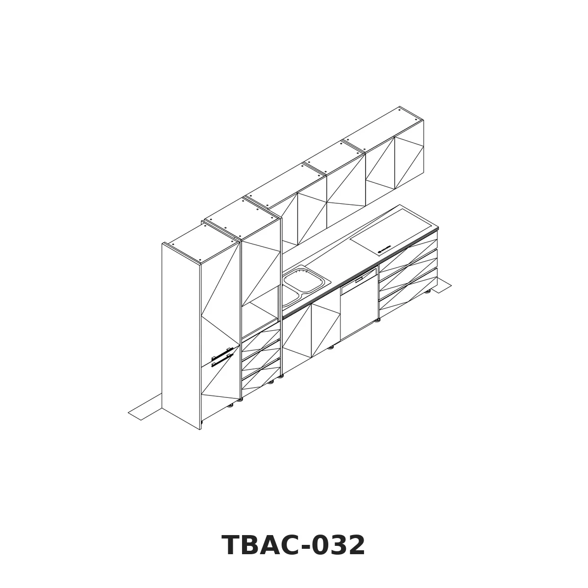 Thiết Kế 3D Tủ Bếp Chữ I Có Tủ Cao Trắng Vân Gỗ Tbac-032 Thiết Kế 3D Tủ Bếp Chữ I Có Tủ Cao Trắng Vân Gỗ Tbac-032