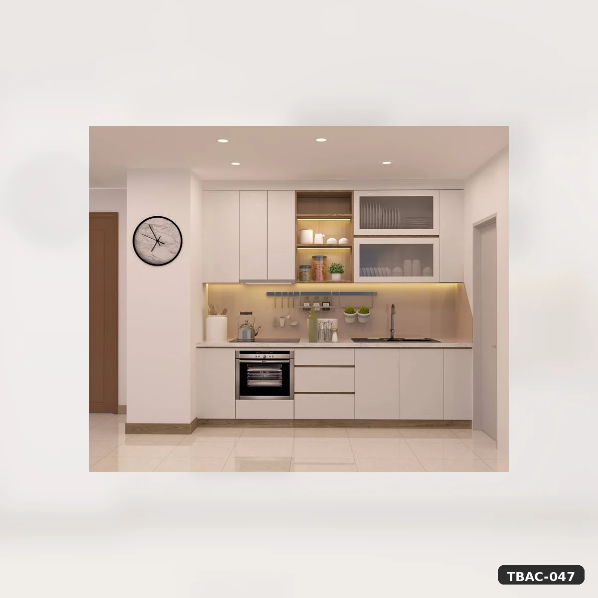 Tủ bếp chữ I màu trắng kem TBAC-047