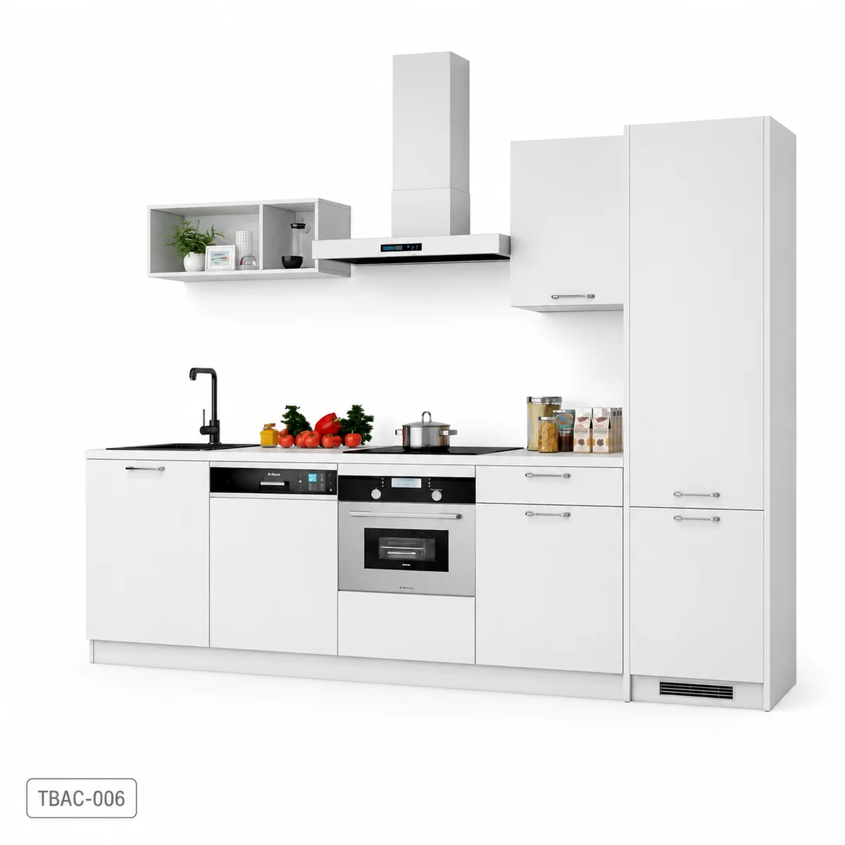 Thiết Kế 3D Tủ Bếp Chữ I Màu Trắng Tbac-006 Thiết Kế 3D Tủ Bếp Chữ I Màu Trắng Tbac-006