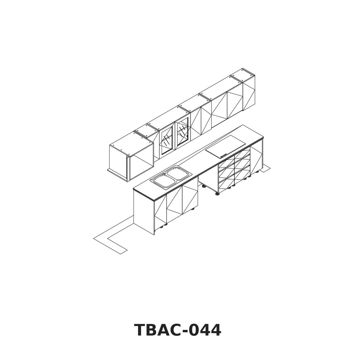 Thiết Kế 3D Tủ Bếp Chữ I Vân Gỗ Sáng Trắng Tbac-044