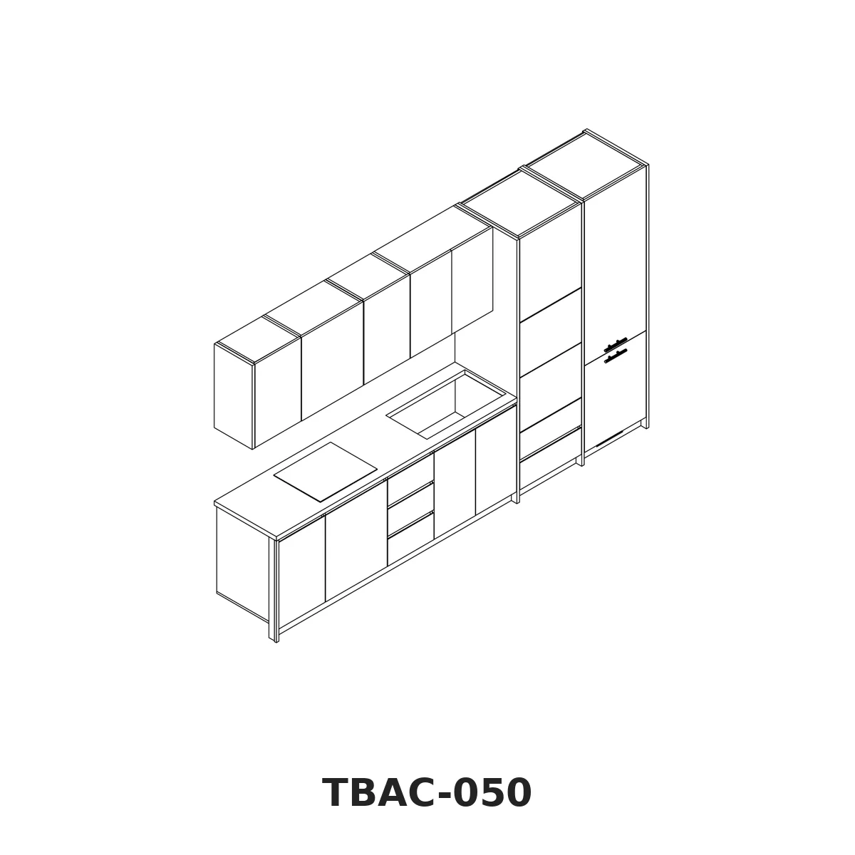 Thiết Kế 3D Tủ Bếp Chữ I Vân Gỗ Vàng Trắng Tbac-050