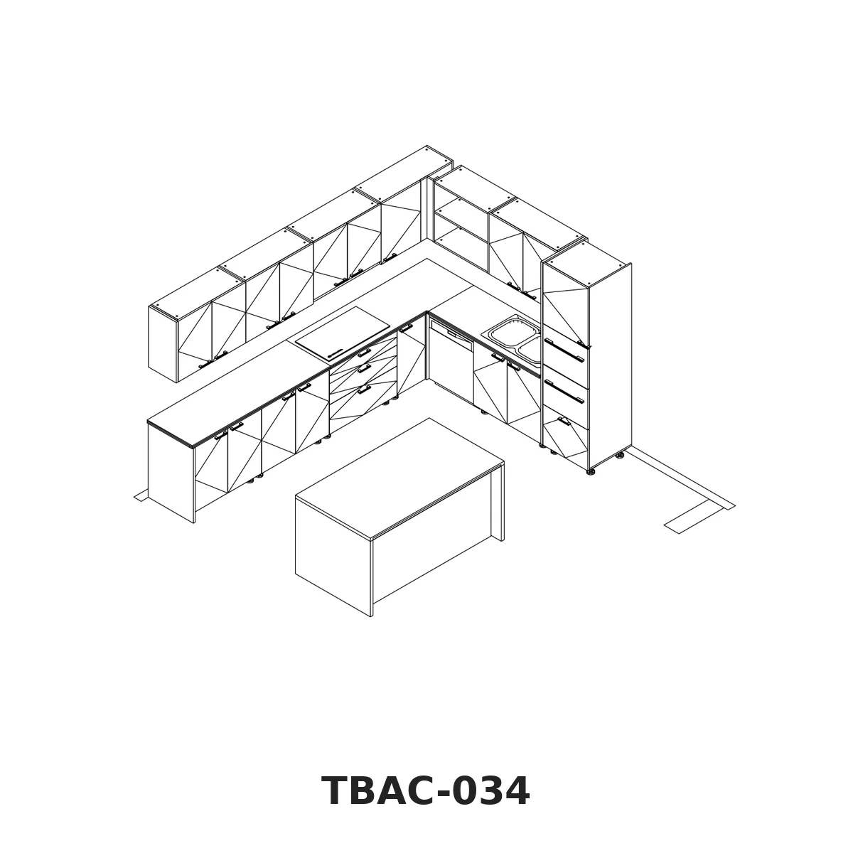 Thiết Kế 3D Tủ Bếp Chữ L Có Đảo Vân Gỗ Vàng Tbac-034 Thiết Kế 3D Tủ Bếp Chữ L Có Đảo Vân Gỗ Vàng Tbac-034