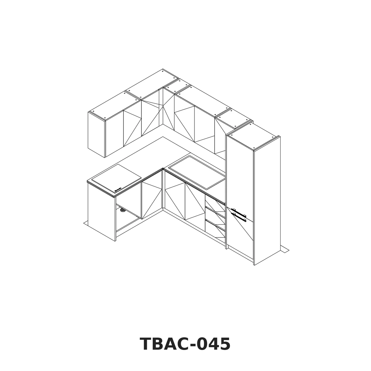 Thiết Kế 3D Tủ Bếp Chữ L Có Tủ Cao Vân Gỗ Sáng Tbac-045 Thiết Kế 3D Tủ Bếp Chữ L Có Tủ Cao Vân Gỗ Sáng Tbac-045