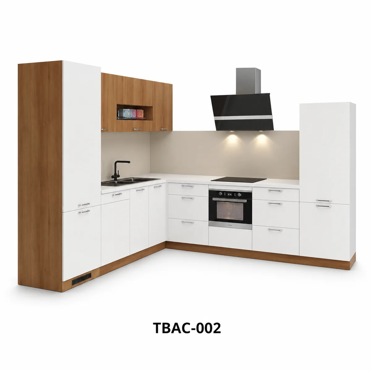 Thiết Kế 3D Tủ Bếp Chữ L Trắng Vân Gỗ Tbac-002 Thiết Kế 3D Tủ Bếp Chữ L Trắng Vân Gỗ Tbac-002