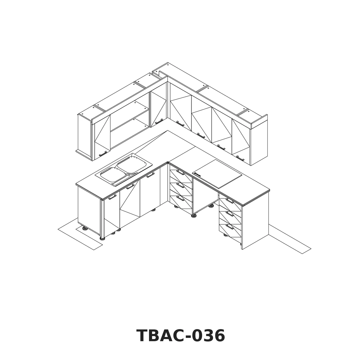 Thiết Kế 3D Tủ Bếp Chữ L Vân Gỗ Sáng Trắng Tbac-036 Thiết Kế 3D Tủ Bếp Chữ L Vân Gỗ Sáng Trắng Tbac-036