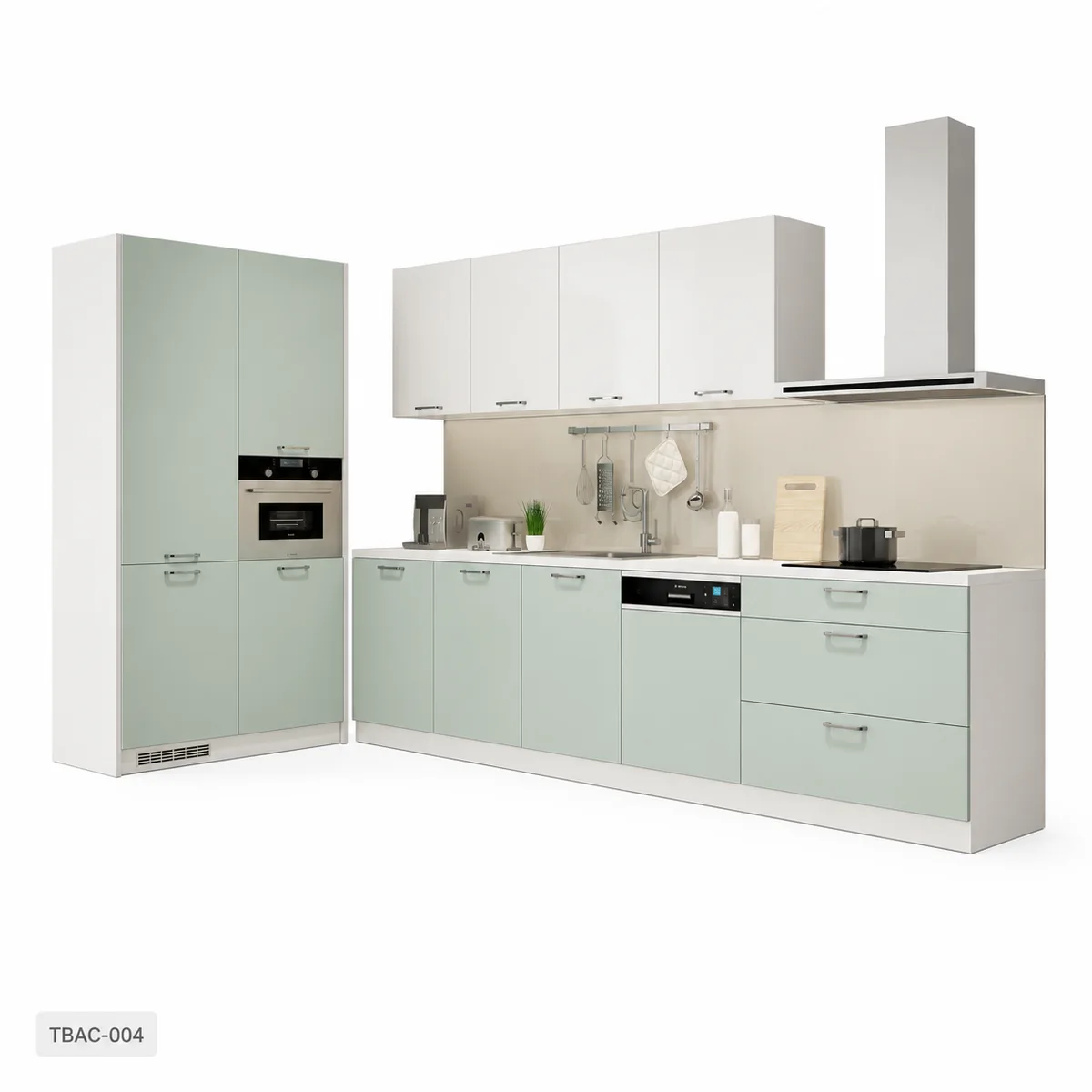 Thiết Kế 3D Tủ Bếp Chữ L Xanh Pastel Tbac-004 Thiết Kế 3D Tủ Bếp Chữ L Xanh Pastel Tbac-004