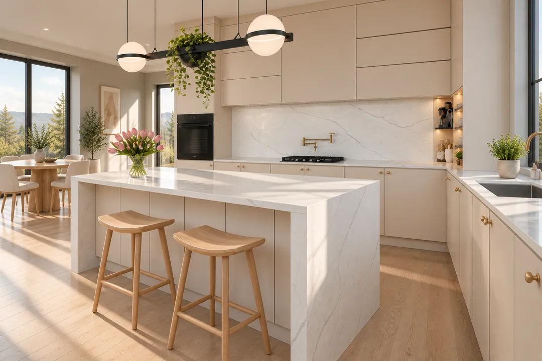 Góc Phải Bếp Tổng Thể Căn Hộ Smart Living Bình Dương Sử Dụng Đèn Thả Bàn Đảo Góc Phải Bếp Tổng Thể Căn Hộ Smart Living Bình Dương Sử Dụng Đèn Thả Bàn Đảo