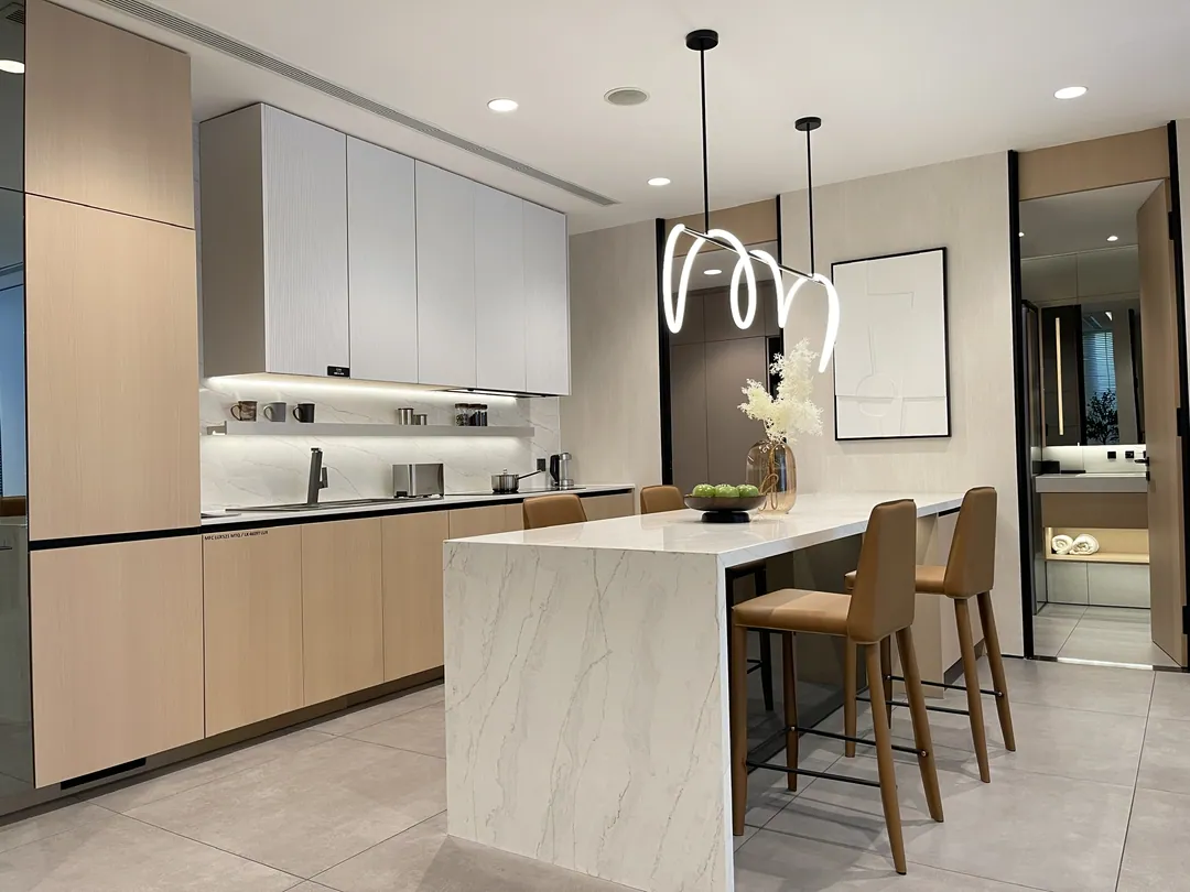 Công trình sử dụng đá Vicostone BQ6803 kết hợp vật liệu Gỗ An Cường