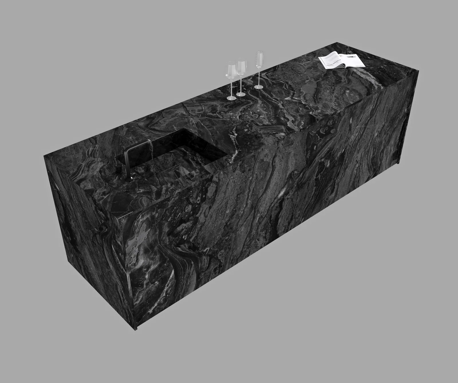 Đảo bếp, mặt bàn bếp hoàn thiện bằng đá nung kết Vasta Stone Abyss Flow – Viahome