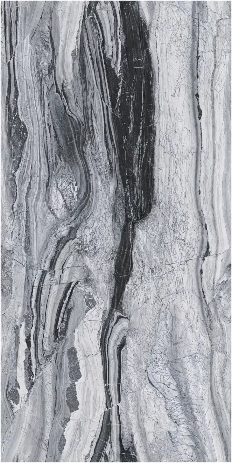 Mẫu Đá Nung Kết Vasta Stone Amano Marble Tông Tương Phản Sáng – Tối, Khổ 160X320 Cm, Dày 6 Mm | 12 Mm | 20 Mm