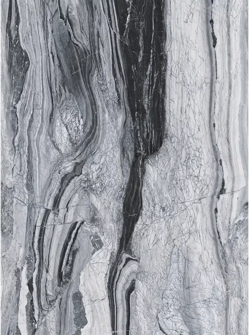 Mẫu đá nung kết Vasta Stone Amano Marble tông tương phản sáng – tối, khổ 160x320 cm, dày 6 mm | 12 mm | 20 mm