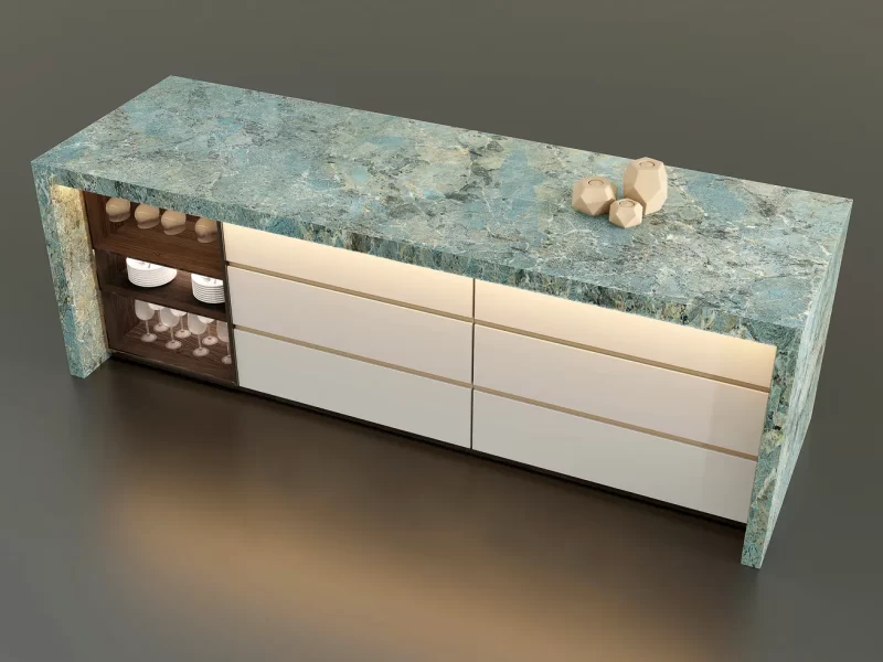Đảo Bếp, Mặt Bàn Bếp Hoàn Thiện Bằng Đá Nung Kết Vasta Stone Amazonite – Viahome