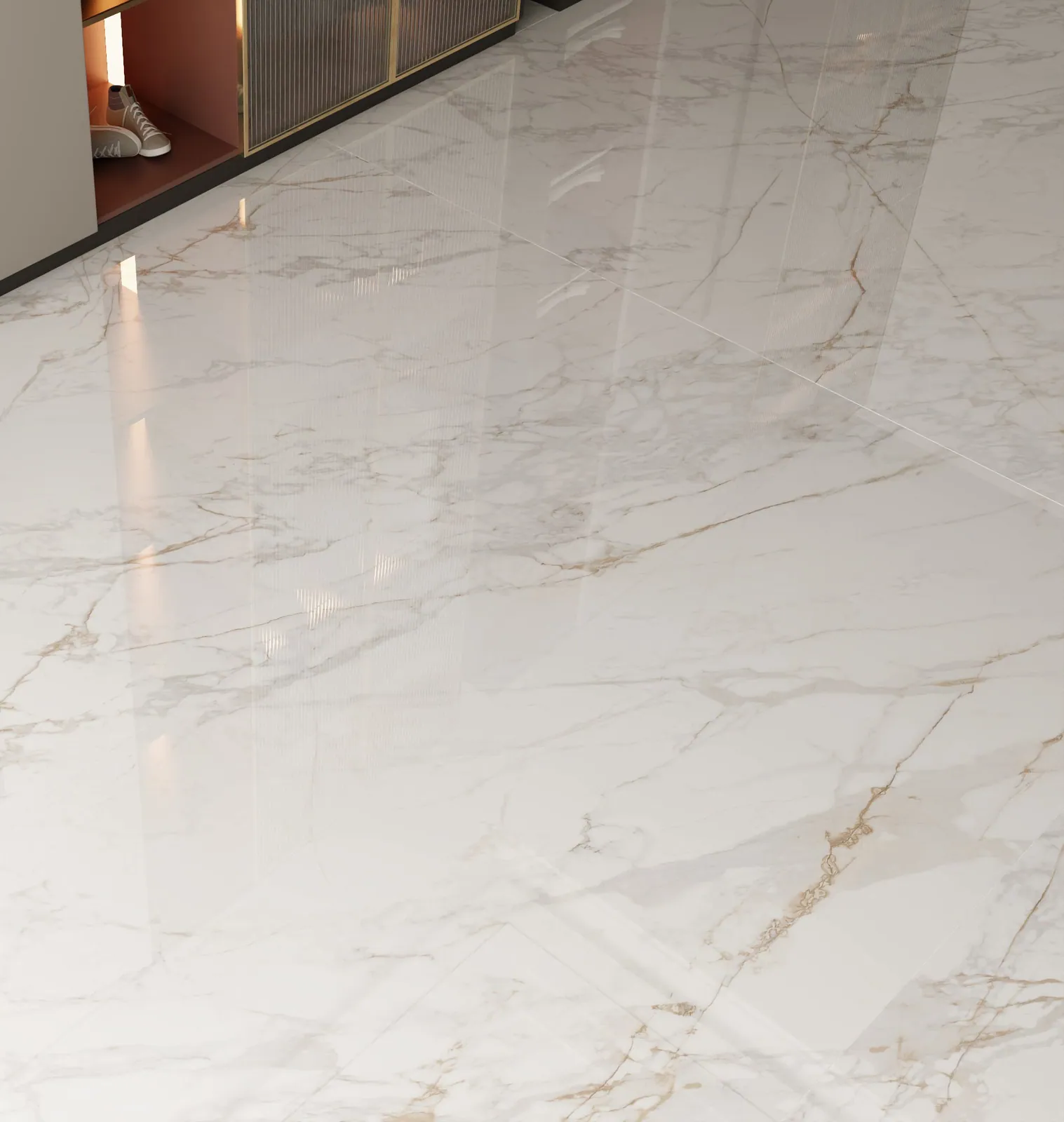 Bề mặt đá nung kết Vasta Stone Apuan Luxe chụp nguyên tấm, thấy rõ đường vân và tông màu