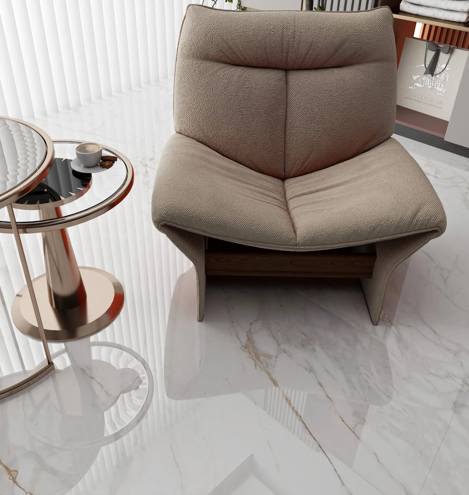 Không gian hoàn thiện bằng đá nung kết Vasta Stone Apuan Luxe – mặt bàn bếp, đảo bếp, ốp tường