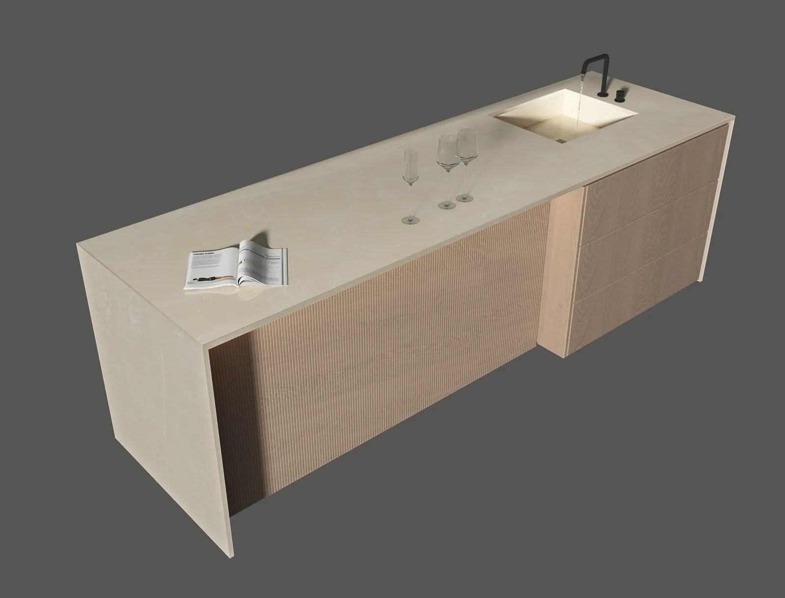 Đảo bếp, mặt bàn bếp hoàn thiện bằng đá nung kết Vasta Stone Armani Beige – Viahome