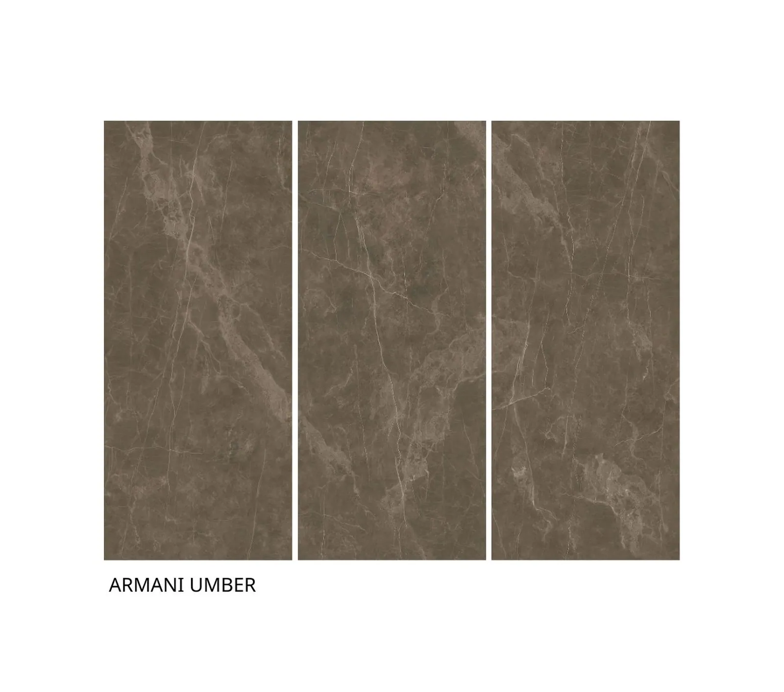 3 tấm đá nung kết Vasta Stone Armani Umber ghép bộ liền vân, dùng cho mảng tường và đảo bếp khổ lớn