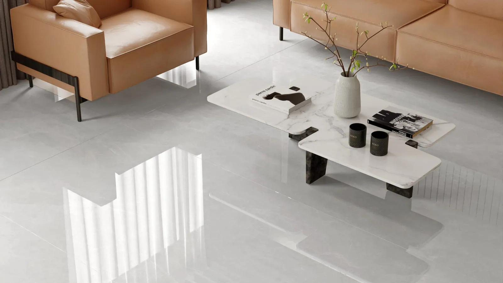 Không gian hoàn thiện bằng đá nung kết Vasta Stone Armani – mặt bàn bếp, đảo bếp, ốp tường