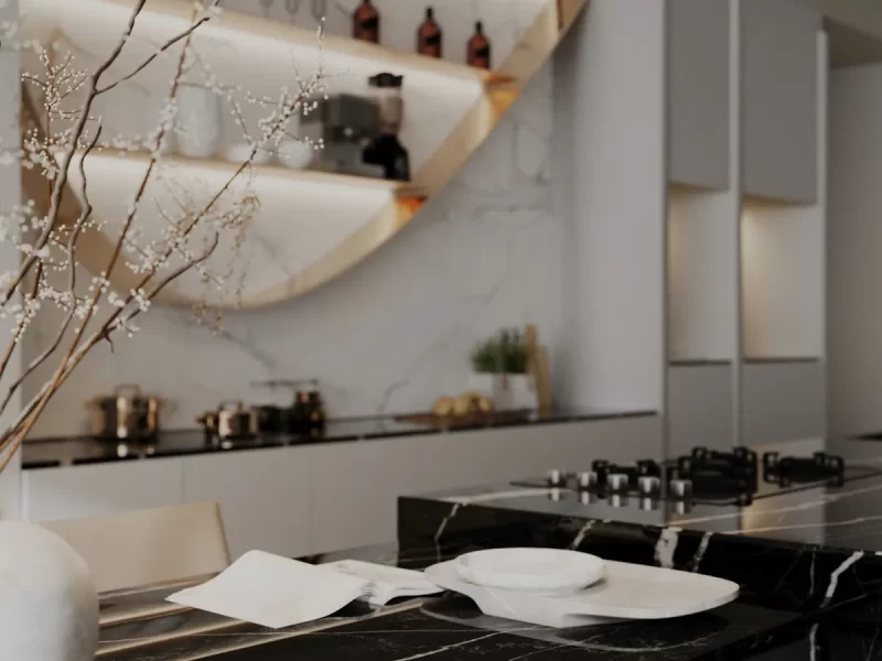 Không Gian Hoàn Thiện Bằng Đá Nung Kết Vasta Stone Black Marquina – Mặt Bàn Bếp, Đảo Bếp, Ốp Tường