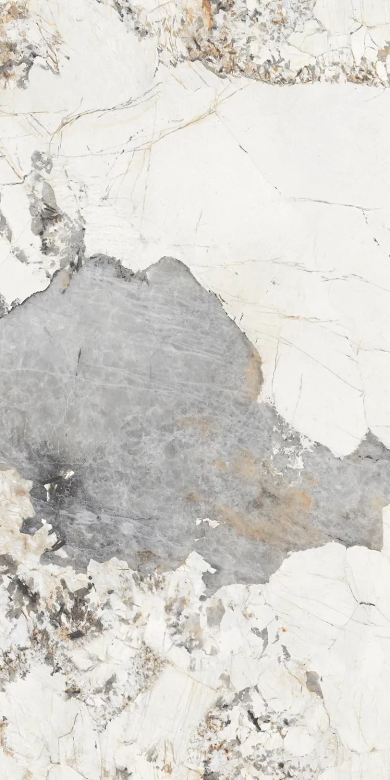 Mẫu Đá Nung Kết Vasta Stone Breccia Patagonia Tông Trắng Mảng Xám Xanh, Khổ 160X320 Cm, Dày 15 Mm