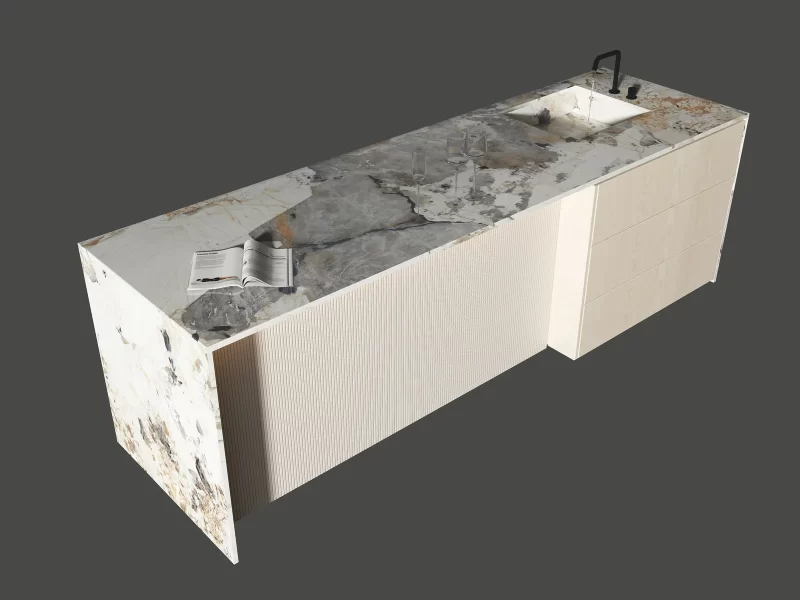 Đảo Bếp, Mặt Bàn Bếp Hoàn Thiện Bằng Đá Nung Kết Vasta Stone Breccia Patagonia – Viahome