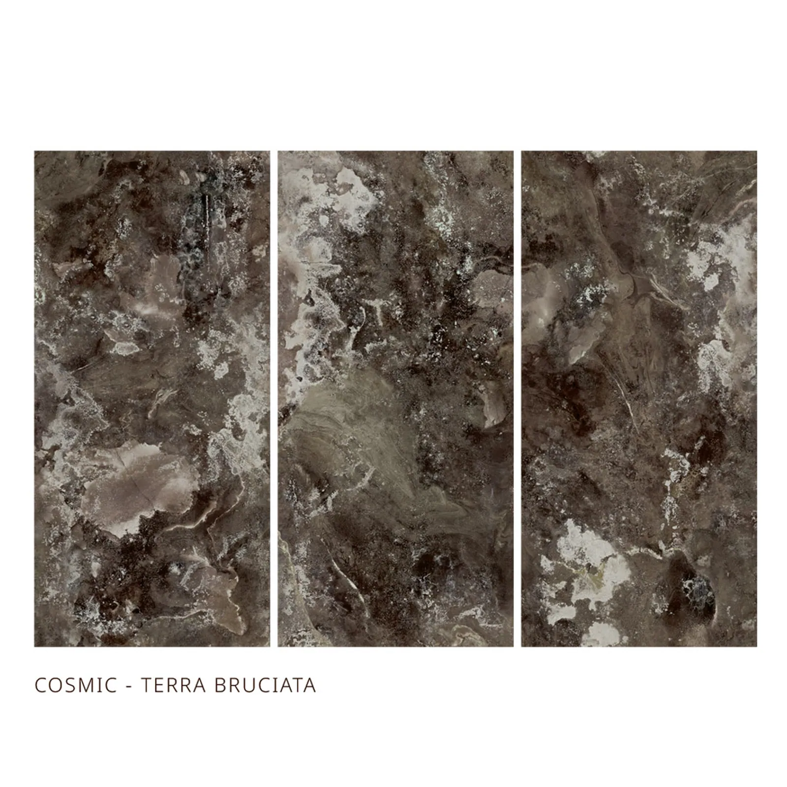 3 tấm đá nung kết Vasta Stone Cosmic Terra Bruciata ghép bộ liền vân, dùng cho mảng tường và đảo bếp khổ lớn