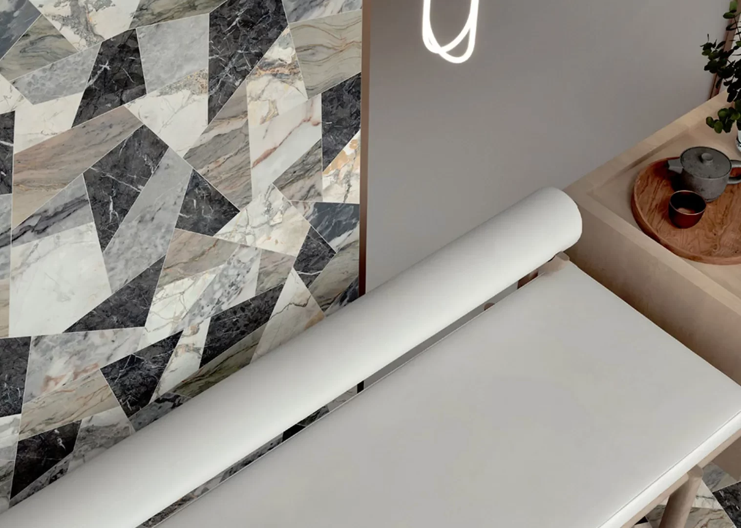 Không gian hoàn thiện bằng đá nung kết Vasta Stone Cristallo Black – mặt bàn bếp, đảo bếp, ốp tường
