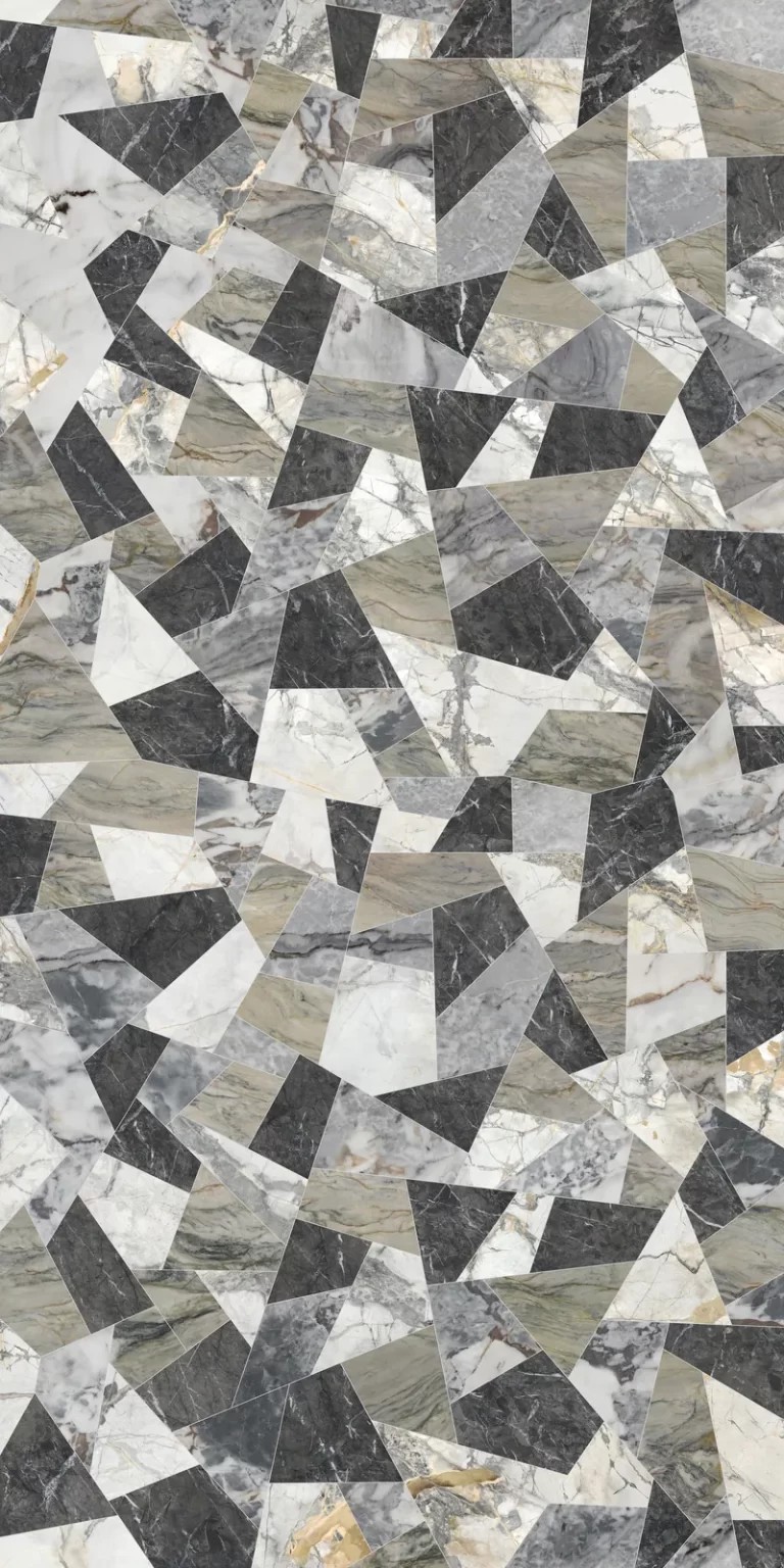 Mẫu Đá Nung Kết Vasta Stone Cristallo Black Tông Hình Khối Tương Phản, Khổ 160X320 Cm, Dày 6 Mm | 12 Mm | 20 Mm