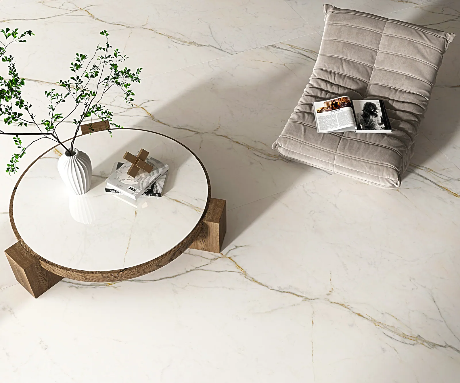 Không gian hoàn thiện bằng đá nung kết Vasta Stone Gold Cascabel – mặt bàn bếp, đảo bếp, ốp tường